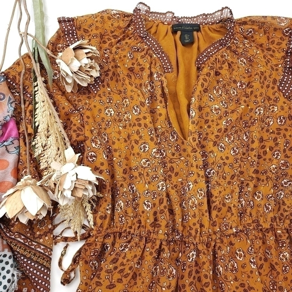 House of Harlow Revolve Brown Floral Boho Sheer Layered Ruffled Peasant … - Picture 15 of 16